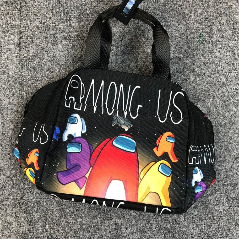 Among Us Insulated Lunch Bag Black Crewmate Space Print Zippered Tote
